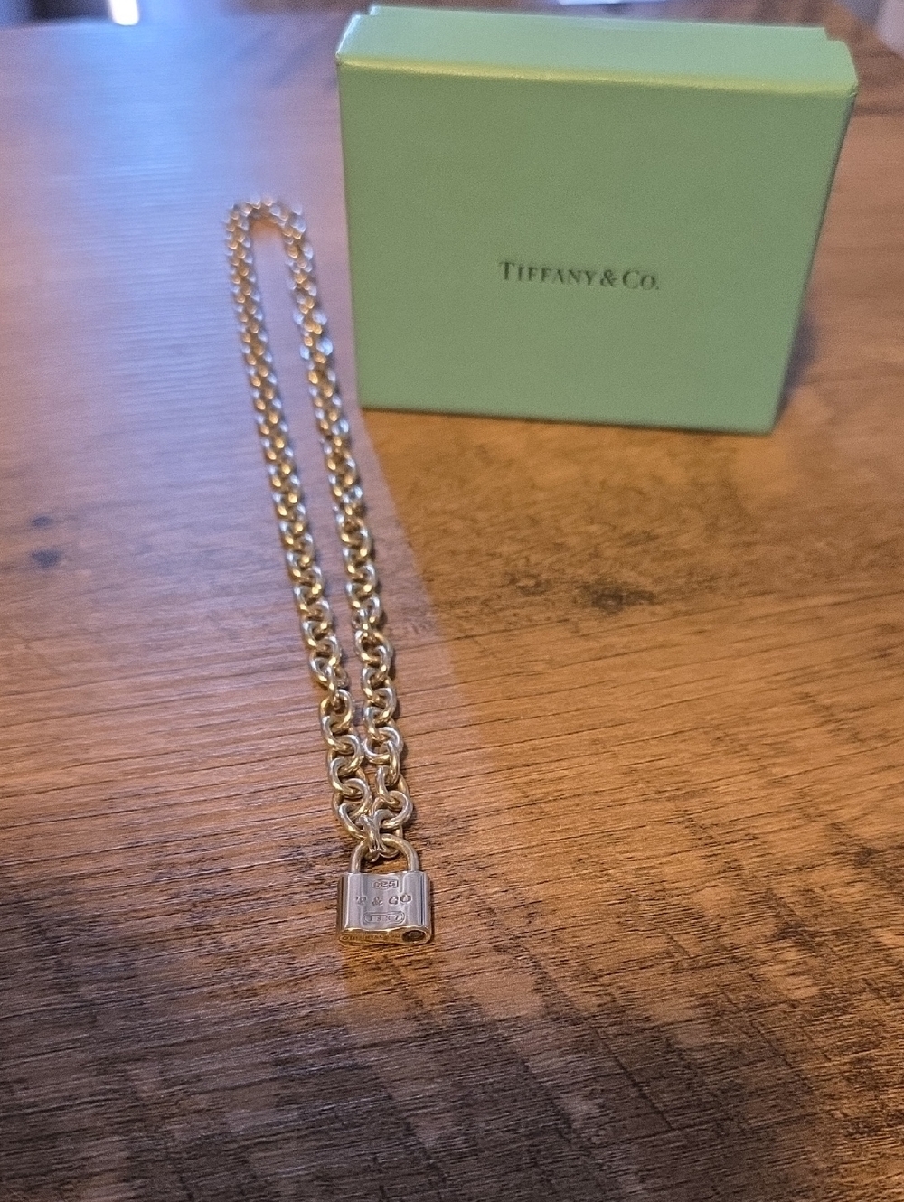 Tiffany & Co. Silver Link Necklace with Padlock Charm